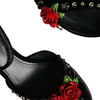 Dolce & Gabbana Black Velvet Roses Ankle Strap Pumps Shoes