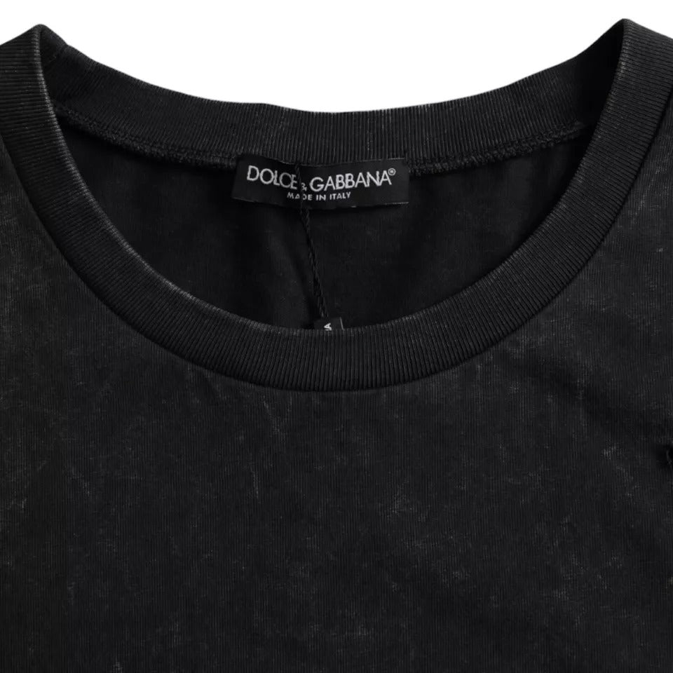 Dolce & Gabbana Black Graphic Print Cotton Crew Neck T-shirt