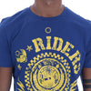 Frankie Morello Stylish Blue Riders Motif Cotton Tee