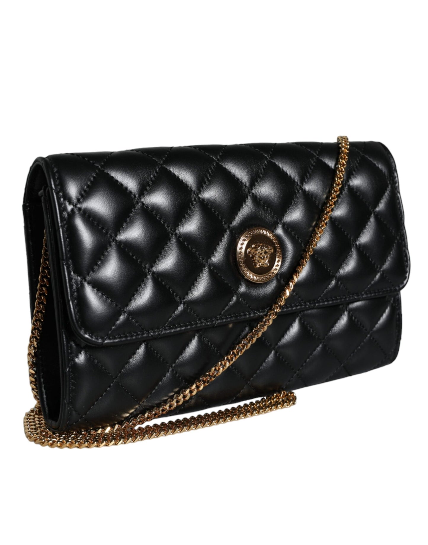 Versace Black Quilted Nappa Leather Crossbody Shoulder Bag