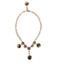 Gold Chain Brass Crystal Clock Statement Necklace