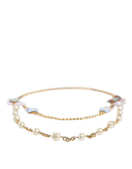 Gold Chain Brass Floral Layered Crystal Pearl Necklace