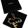 Dolce & Gabbana Gold Brass Chain Floral Crystal Cross Pendant Necklace