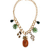 Dolce & Gabbana Gold Tone Brass Chain Pineapple Crystal Musical Necklace