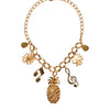 Dolce & Gabbana Gold Tone Brass Chain Pineapple Crystal Musical Necklace