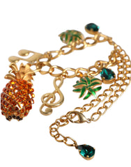 Gold Tone Brass Chain Pineapple Crystal Musical Necklace