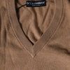 Dolce & Gabbana Brown Cashmere Knit V-neck Pullover Sweater