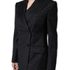 Dolce & Gabbana Black Striped Double Breasted Coat Jacket