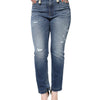 Dolce & Gabbana Dark Blue Cotton Tattered Skinny Denim Jeans