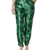 Dolce & Gabbana Green Clover Silk Satin High Waist Tapered Pants