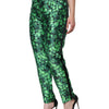 Dolce & Gabbana Green Clover Silk Satin High Waist Tapered Pants