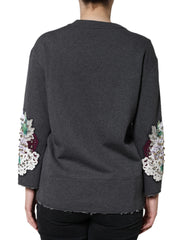 Dolce & Gabbana Gray Hydrangea CollegeStudded Floral Sweater