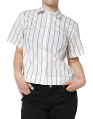 Dolce & Gabbana White Striped Collared Short Sleeve Polo Top