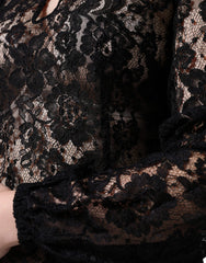 Dolce & Gabbana Black Floral Lace See Through Long Sleeve Top