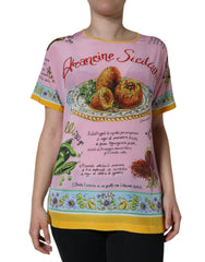 Dolce & Gabbana Pink Silk Araneine Siciliana Print Short Sleeves Top