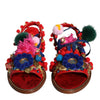 Dolce & Gabbana Multicolor Pom Pom Fur Wrap Sandals Shoes