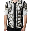 Dolce & Gabbana White Black Silk Studded Stone Crystal Shirt