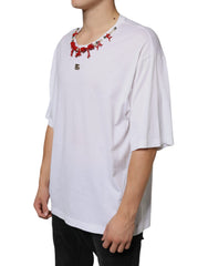 White Cotton Necklace Embellished T-shirt