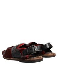 Black Red Gazelle Hair Leather Sandals Shoes