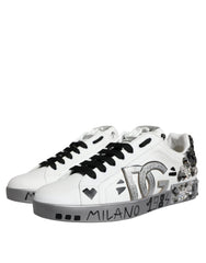 Dolce & Gabbana White Silver Crystal Logo Portofino Sneakers Shoes