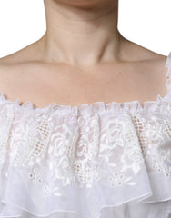 Dolce & Gabbana White Floral Lace Corset Cotton Maxi Dress