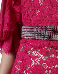 Dolce & Gabbana Pink Lace Crystal Sheath Long Gown Dress