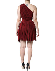 Red One Shoulder Pleated A-line Mini Dress