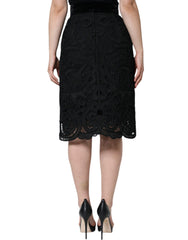 Black Floral Lace HighWaist Pencil Cut Skirt