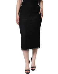 Black Virgin Wool Pencil Cut Midi Skirt