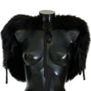 Dolce & Gabbana Elegant Black Silver Fox Fur Wrap Scarf