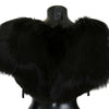 Dolce & Gabbana Elegant Black Silver Fox Fur Scarf