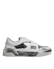 Dolce & Gabbana White Silver Leather Low Top Sneakers Shoes