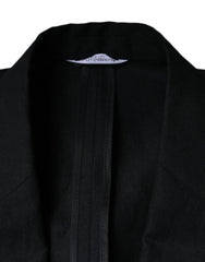 Black Linen Double Breasted Dress Blazer