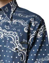 Blue White Bandana Print Cotton Casual Shirt