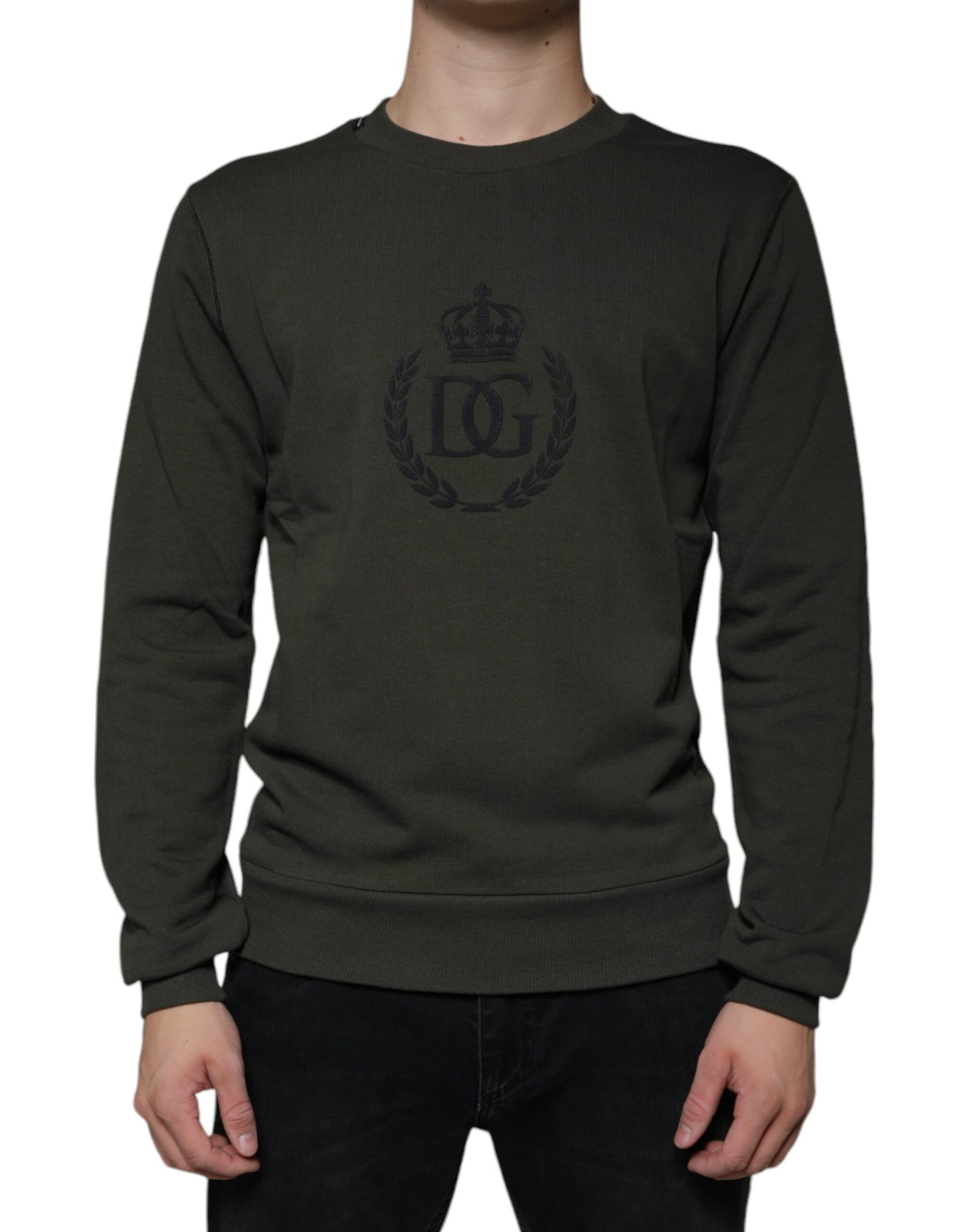 Dolce & Gabbana Army Green DG Crown Crew Neck Pullover Sweater