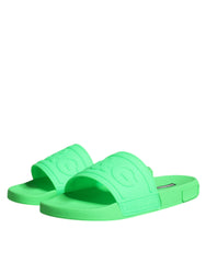 Green Leather Slides Sandals Beachwear Shoes