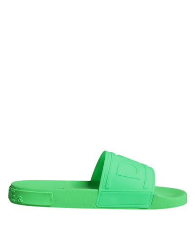 Dolce & Gabbana Green Leather Slides Sandals Beachwear Shoes