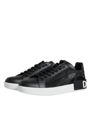 Dolce & Gabbana Black Calf Leather Portofino Sneakers Shoes