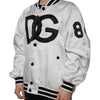 Dolce & Gabbana White Polyester Logo Full Zip Bomber Jacket