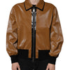 Dolce & Gabbana Brown Leather Full Zip Men Bomber Jacket