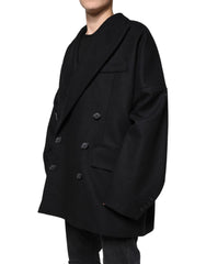 Black Wool Double Breasted Men Coat Jacket