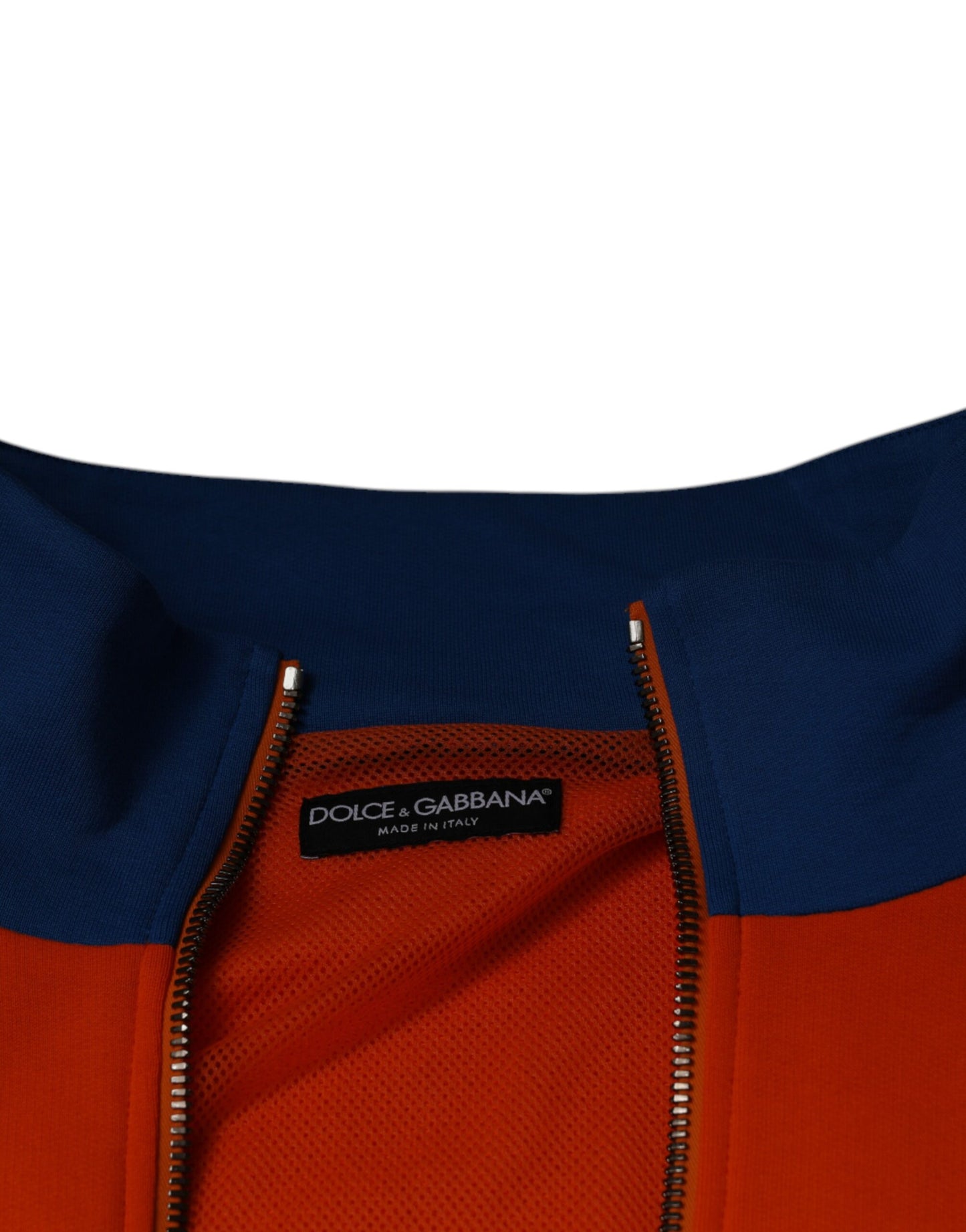 Dolce & Gabbana Orange Blue Full Zip Jersey Bomber Jacket