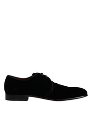 Black Velvet Leather Lace Up Derby Shoes