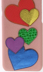 Chic Pink Leather Heart-Embellished Phone Cover