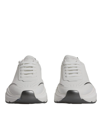 Dolce & Gabbana White Silver DAYMASTER Leather Sneakers Shoes