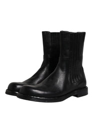 Dolce & Gabbana Black Horse Leather Mid Calf Boots Shoes