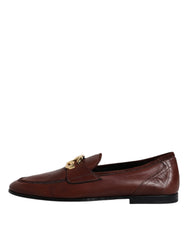 Brown Leather Logo Slip On Men Loafers Shoes