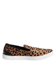 Dolce & Gabbana Brown Calfskin Fur Leopard Men Sneakers Shoes