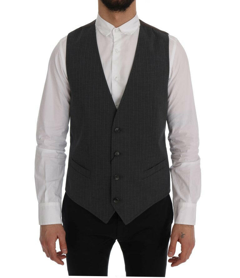 Elegant Striped Gray Waistcoat Vest