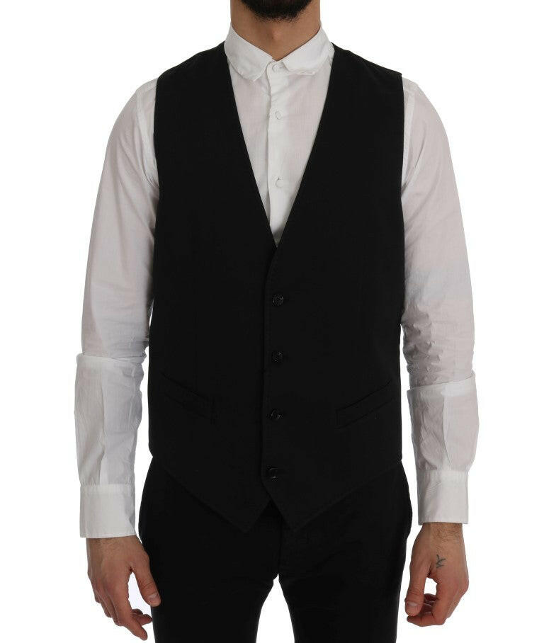 Sleek Black Single-Breasted Waistcoat